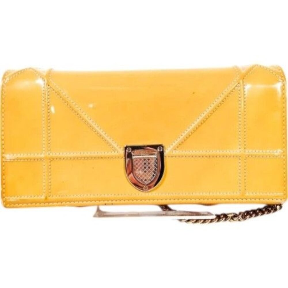 (L5) Authentic Christian Dior Crossbody Bag Yellow Patent Leather Luxury Vintage
